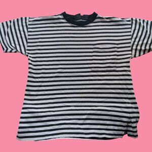 Vtg 90s Small T-shirt Top Striped Black White Pocket Lizwear Mom